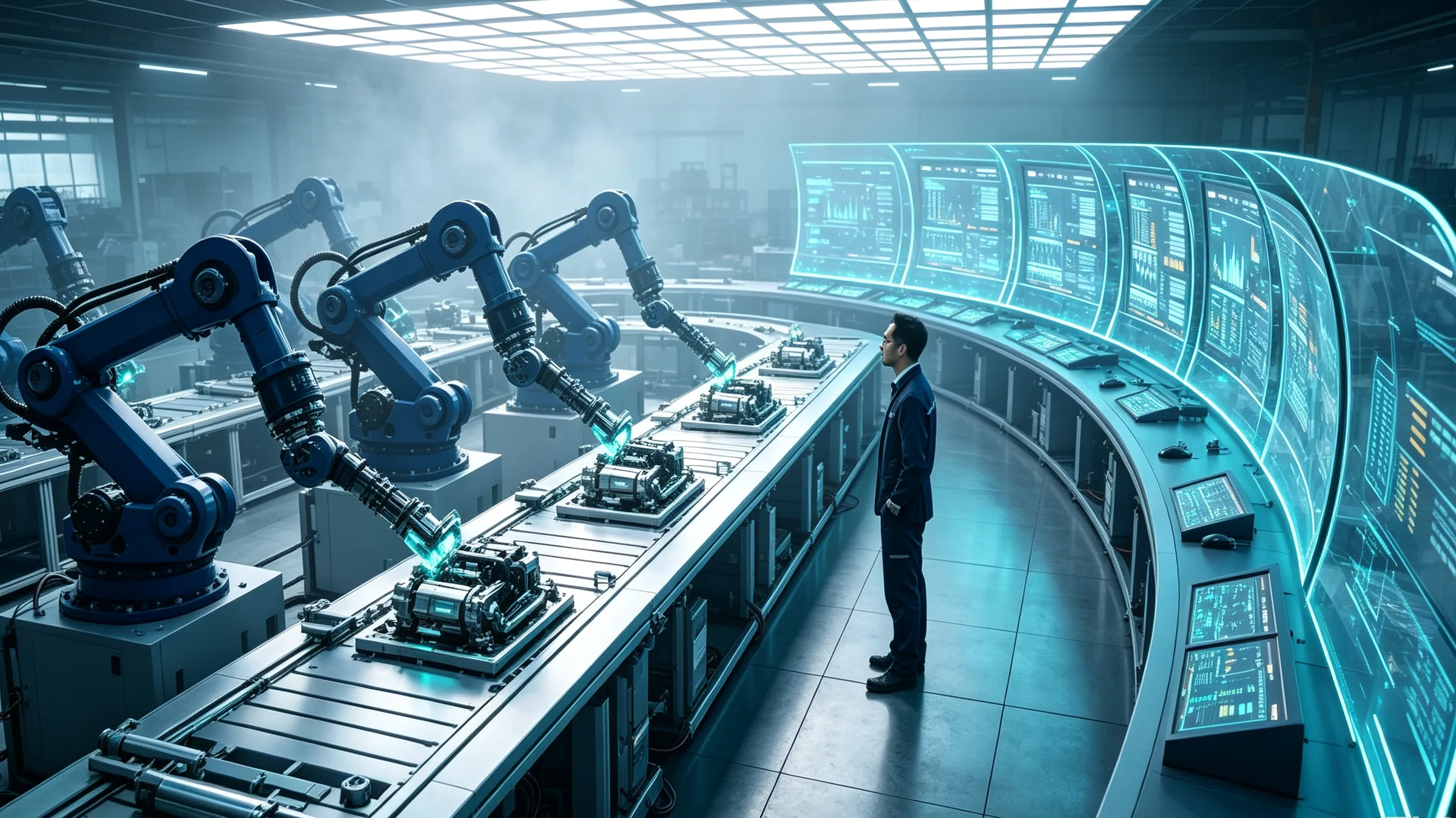Automated industrial production line with a digital control wall